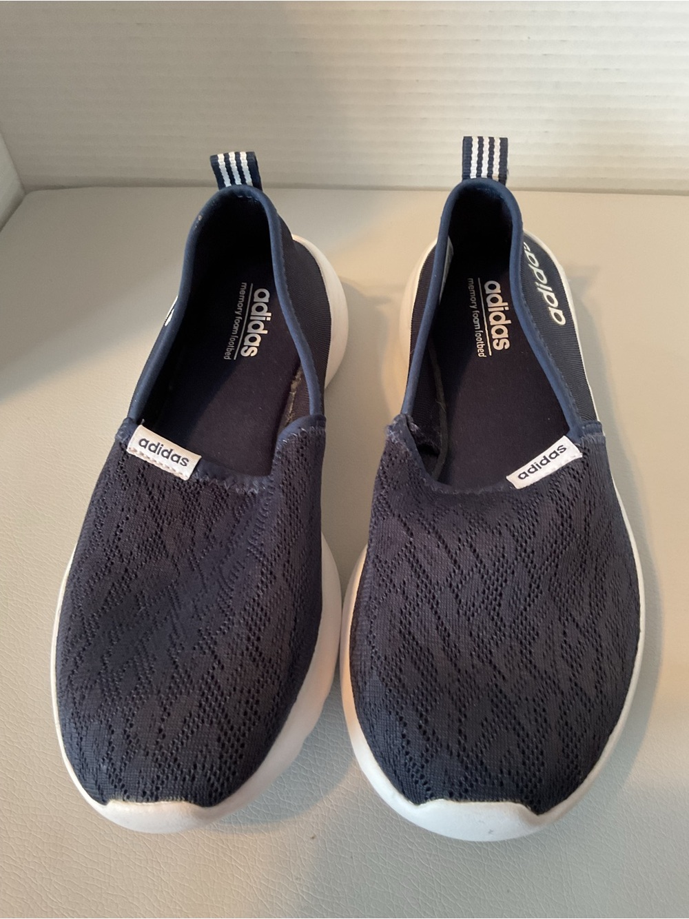 adidas Navy Slip-On Knit Women's Sneakers with White Sole